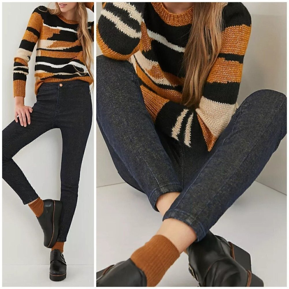 Pilcro Anthropologie Sz 26 High Rise Dark Blue Denim Gold Shimmer Legging Jeans